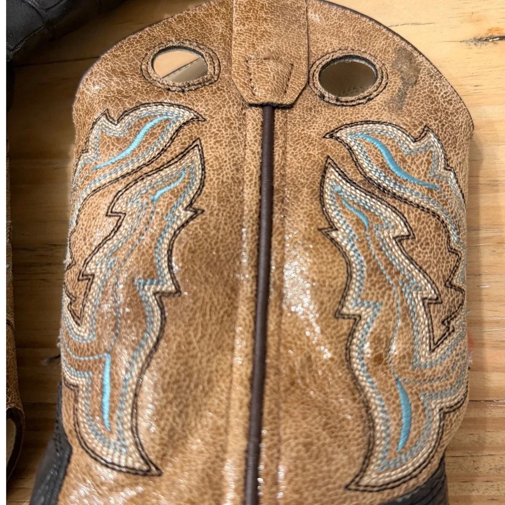 Old West Youth Cowboy Boots Black Faux Croc Tan Embroidered VB9112 Size 12D
